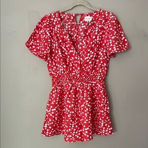 Anthropologie red and white floral romper size small